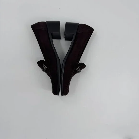 Stuart Weitzman Narrow Dark Brown Suede Loafers 7.5 AA With Chain Detail - Picture 6 of 9